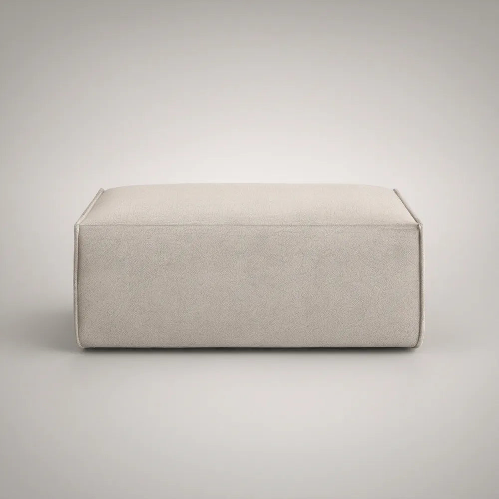 Pufe Retangular Estofado em Bouclé Bege 80 x 60 x 42 cm
