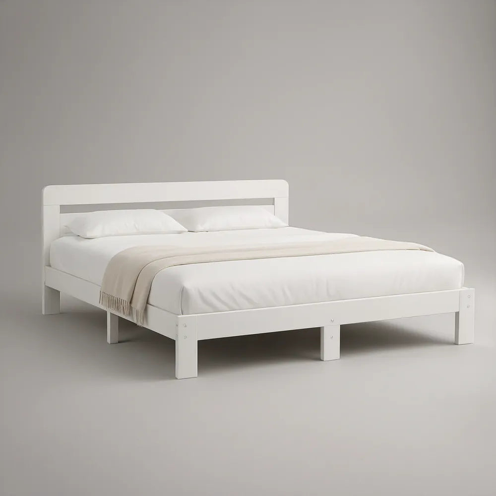 Cama de Casal em Madeira de Pinho Maciça Branca para Colchão 160 x 200 cm