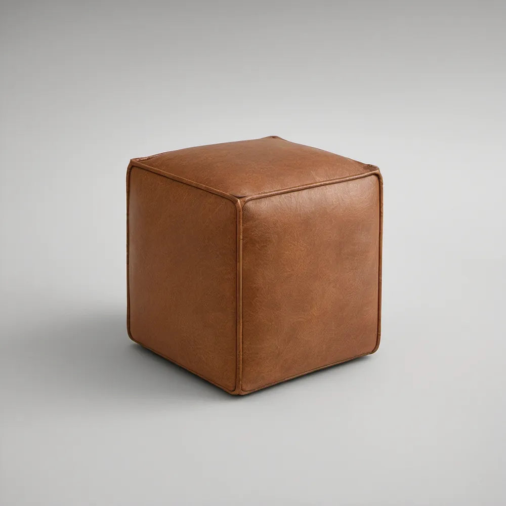 Pufe Cubo em Pele Sintética PU Castanho 40 x 40 x 40 cm