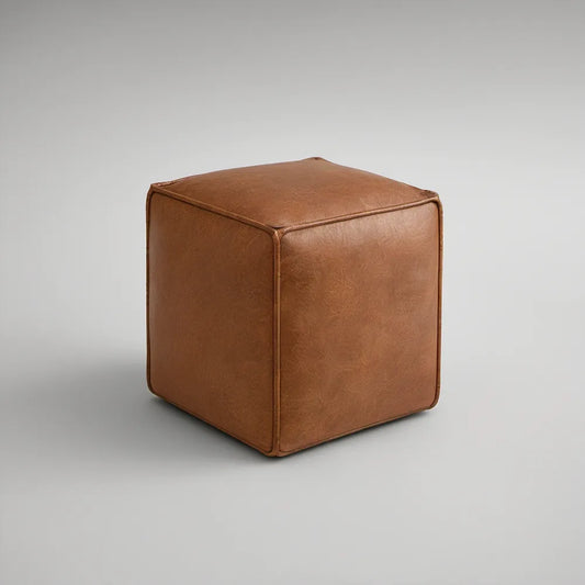 Pufe Cubo em Pele Sintética PU Castanho 40 x 40 x 40 cm