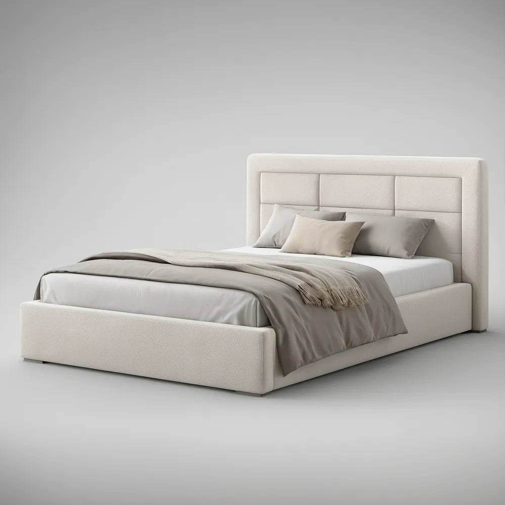 Cama de Casal Estofada Bege-Claro para Colchão 160 x 200 cm, 178 x 218 x 120 cm