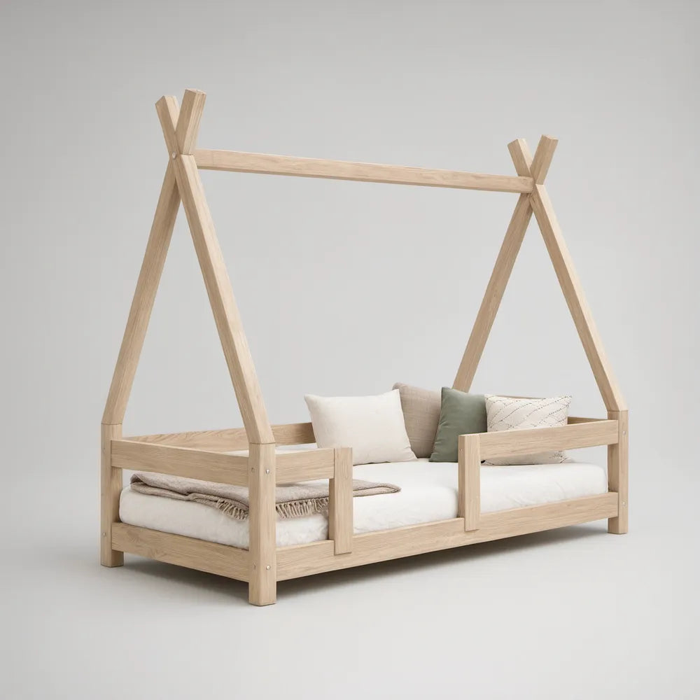 Cama Infantil em Forma de Casa 90 x 200 cm em Pinho Maciço Natural