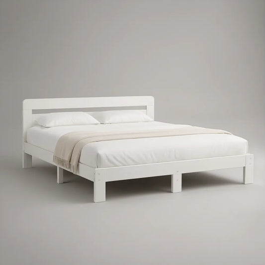 Cama de Casal em Madeira de Pinho Maciça Branca para Colchão 160 x 200 cm