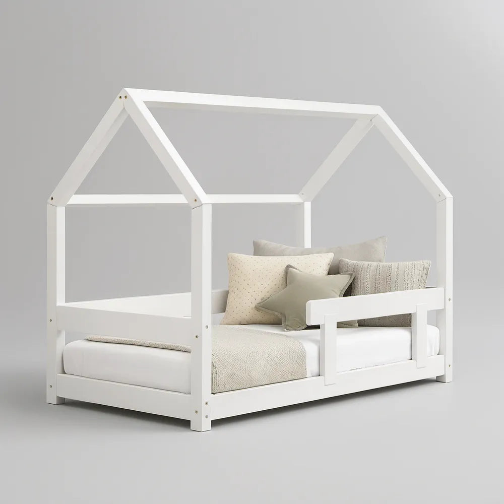 Cama Infantil Casa em Pinho Maciço Branca 90 x 190 cm