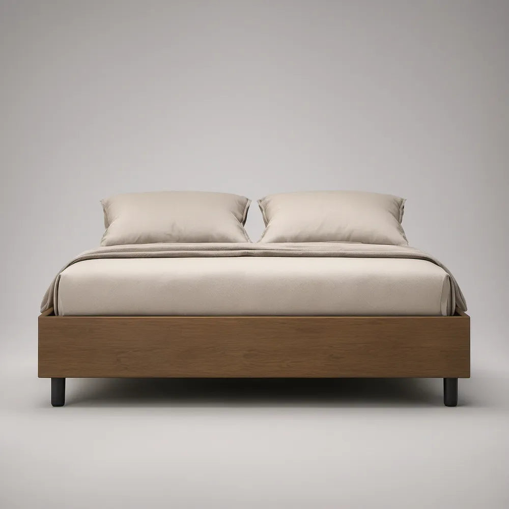 Cama de Casal 160 x 200 cm em MDF Nogueira e Preto