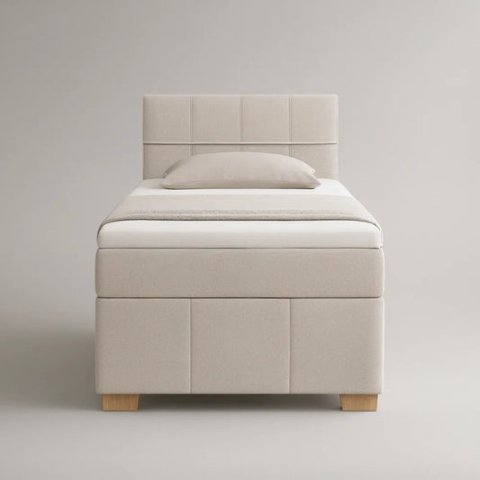 Cama Individual Estofada Bege 90 x 200 cm com Cabeceira Alta