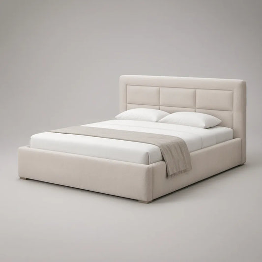 Cama de Casal Estofada Bege 160 x 200 cm com Cabeceira Acolchoada